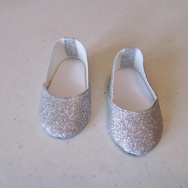 Slip-on sparkle dress shoes in three colors to fit dolls like American Girl, Springfield Doll, Our Generation, etc.