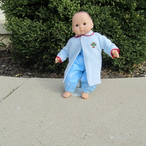 Blue fleece robe made to fit dolls like Bitty Baby, Bitty Twin, etc.