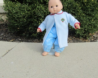 Blue fleece robe made to fit dolls like Bitty Baby, Bitty Twin, etc.