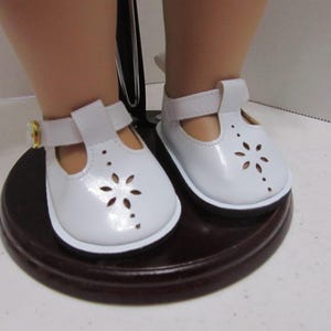 T-strap shoes in two colors design on toe made to fit 15” & 18” dolls like American Girl, Bitty Baby, Bitty Twin, Springfield Doll, etc.