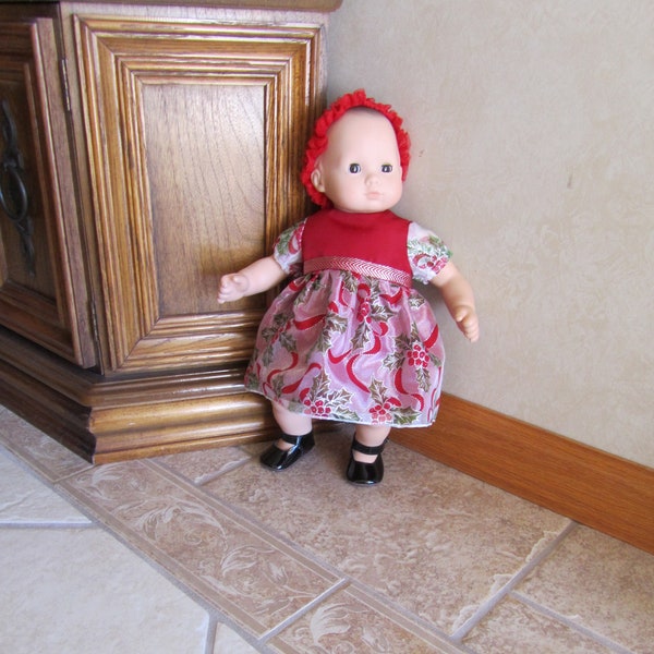 Beautiful Christmas dress with headband made to fit dolls like Bitty Baby, Bitty Twin, etc.