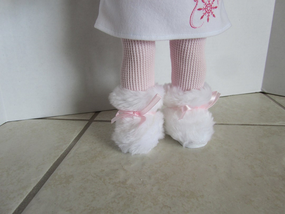 White Fur Boots With Pink Ribbon Bow Made to Fit Dolls Like American ...
