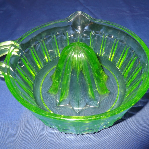 1930's green uranium glass citrus juicer