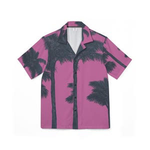 Miami Palm Print Men&#39;s Aloha Shirt: Tropical Vacation Button Down
