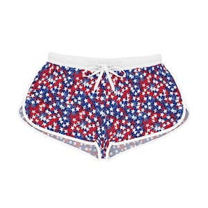 July 4th Memorial Day Star Print Women&#39;s Shorts-Patriotic Shorts, Fourth of July Apparel, Red White and Blue Summer Shorts