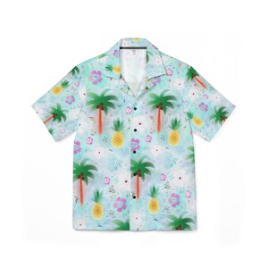 Tropical Print Men&#39;s Button-Up Shirt: Aloha Beach Vacation Top
