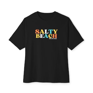 Salty Beach Women&#39;s Oversized Boxy Tee - Relaxed Fit T-Shirt, Loose Fit Graphic Top, Boyfriend Shirt, Slouchy Tee, Big Tee Dress