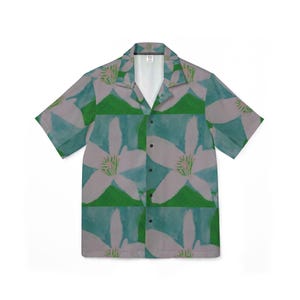 Aloha Lei Beach Casual Men&#39;s Button Up-Aloha Button Down, Tropical Vacation Top, Luau Party Outfit, Summer Button Down Shirt
