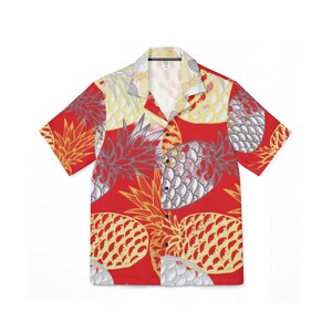 Pineapple Print Men&#39;s Aloha Shirt: Tropical Luau Button Down