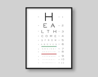 Chiropractic Eye Chart - Health Comes From Above Down Inside Out | Chiropractic Poster