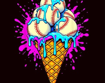 Baseball Drip PNG: Ice Cream Melt Design (Digital Download)