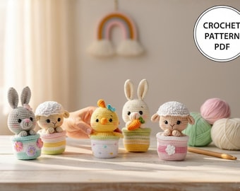 Easter Amigurumi Crochet Pattern PDF Bundle, Bunny Chick Lamb in Pot