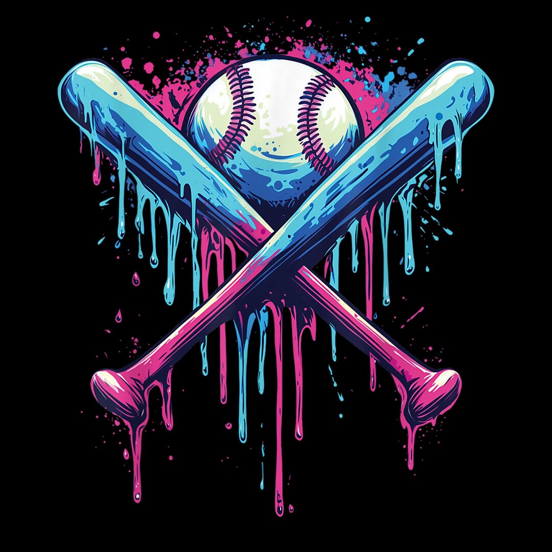 Dripping Neon Baseball Bats PNG, Sports Sublimation Graphic (digital ...