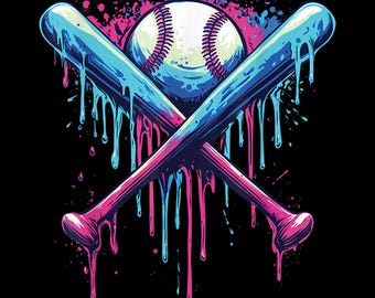 Dripping Neon Baseball Bats PNG, Sports Sublimation Graphic (Digital Download)