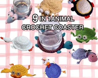 Animal Coaster Crochet Pattern Bundle, 9-in-1 Amigurumi, Animals Cup Holder,Squirrel Frog (PDF Pattern)
