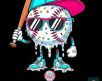Drip Cartoon Baseball Mascot PNG, Softball Shirt Design, Sublimation File (Instant Download)