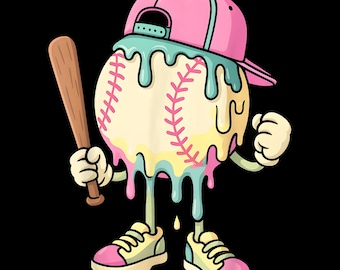 Drip Baseball Bat PNG – Cartoon Sports Design (Digital Download)