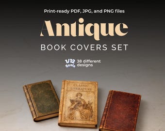 Mini Book Covers Set Printable Antique Dollhouse Miniature Vintage Library Covers
