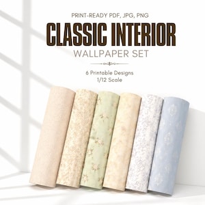 Dollhouse Wallpaper Set 1/12 Scale Printable Vintage Floral Damask Designs