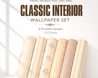 Dollhouse Wallpaper Set – Classic Interior Printable 1/12 Scale Designs