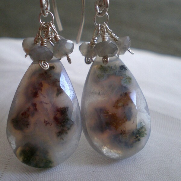 Gorgeous Rare Gray Solar Quartz and Moonstone Earrings in Sterling Silver