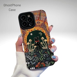 Mushroom Cat iPhone Case – Cute Silicone Leather Shockproof Cover for iPhone 15 14 13 12 11 16 Pro Max Plus Mini XR XS X