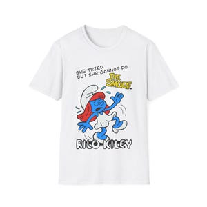 Camiseta unisex de Rilo Kiley inspirada en los Pitufos, divertida y gráfica, ideal como regalo para amantes de la música, ropa informal divertida y nostálgica.