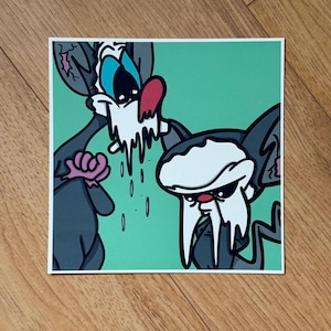 Pinky and the Brain Melted Art Print | 8x8  Cartoon Wall Art | Weird Pop Culture Poster