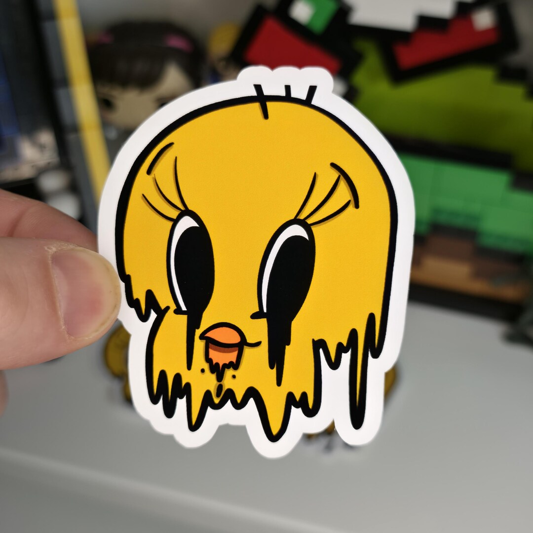 Drippy Tweety Bird Sticker - Elder Emo Trippy Cartoon Melting Decal ...