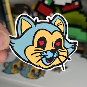 Figaro Cat Sticker - Retro Cartoon, Heart Eyes - 3 Inch Decal
