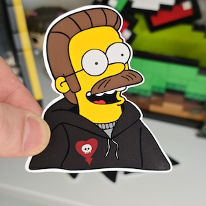 Ned Flanders  - Elder Emo Sticker, Alkaline Trio Parody Vinyl Decal, Funny Goth Pop Punk Gift, Emo Simpsons Laptop Water Bottle Sticker