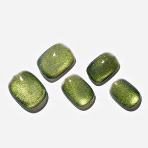 Cat Eye/Bush Green(Handmade) Press On Nails，Reusable Nails，party press on nails，wedding nails gift，short squoval，Girl gift，Gift For Her