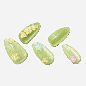 Cat Eye/Meadow Glow(Handmade) Press On Nails，Reusable Nails，party press on nails，wedding nails gift，short almond，Girl gift，Gift For Her