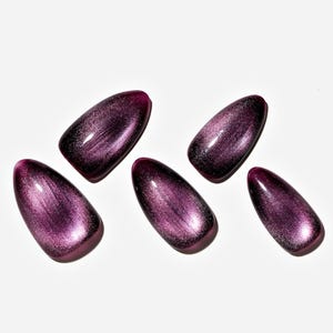 Cat Eye/Neon Noir (handgemaakt) druk op de nagels, herbruikbare nagels, feestpers op de nagels, bruiloft nagels cadeau, korte amandel, meisjescadeau, cadeau voor haar