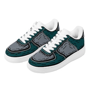 Green Cartoon Shoe Custom Sneaker Fashion Footwear Line Art Sneaker Sneaker Head Shoe Lover Green and Gray