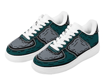 Green Cartoon Shoe Custom Sneaker Fashion Footwear Line Art Sneaker Sneaker Head Shoe Lover Green and Gray