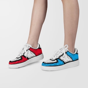 Cartoon Shoes Line Art Sneakers Stylish Shoe Custom Shoe Sneaker Head Fashion Shoe Low Top Custom Design Shoes Red And Blue