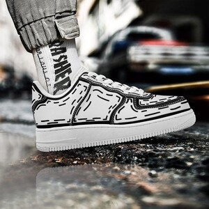 Cartoon Custom Shoe Line Art Sneaker Fashion Footwear Sneaker Head Shoe Lover Black And White Shoes image 8