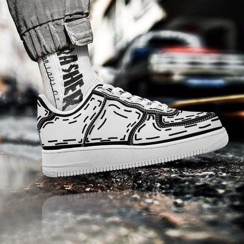 Cartoon Custom Shoe Line Art Sneaker Fashion Footwear Sneaker Head Shoe Lover Black And White Shoes image 8