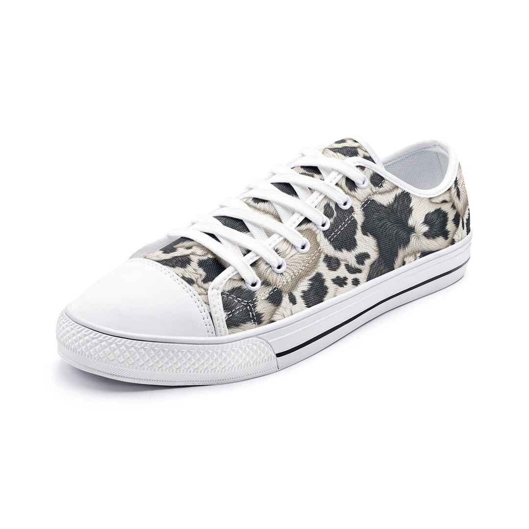Black And Green Cow Print Men's Low Top Shoes