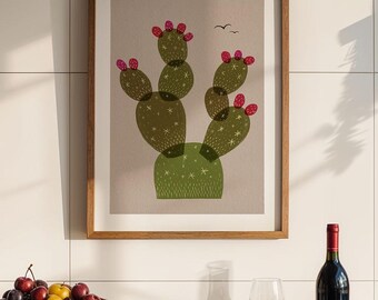 Decoración de pared imprimible con cactus nopal mexicano bohemio