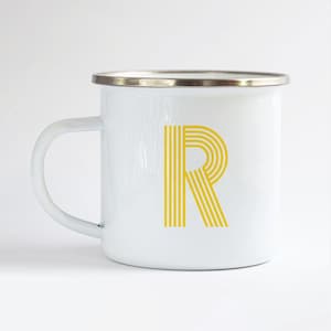 Personalised Initial Enamel Mug, Kids Initial Enamel Mug Personalised, Children&#39;s Birthday Mug, Tin Mug, Camping Style Mug, Birthday Gift