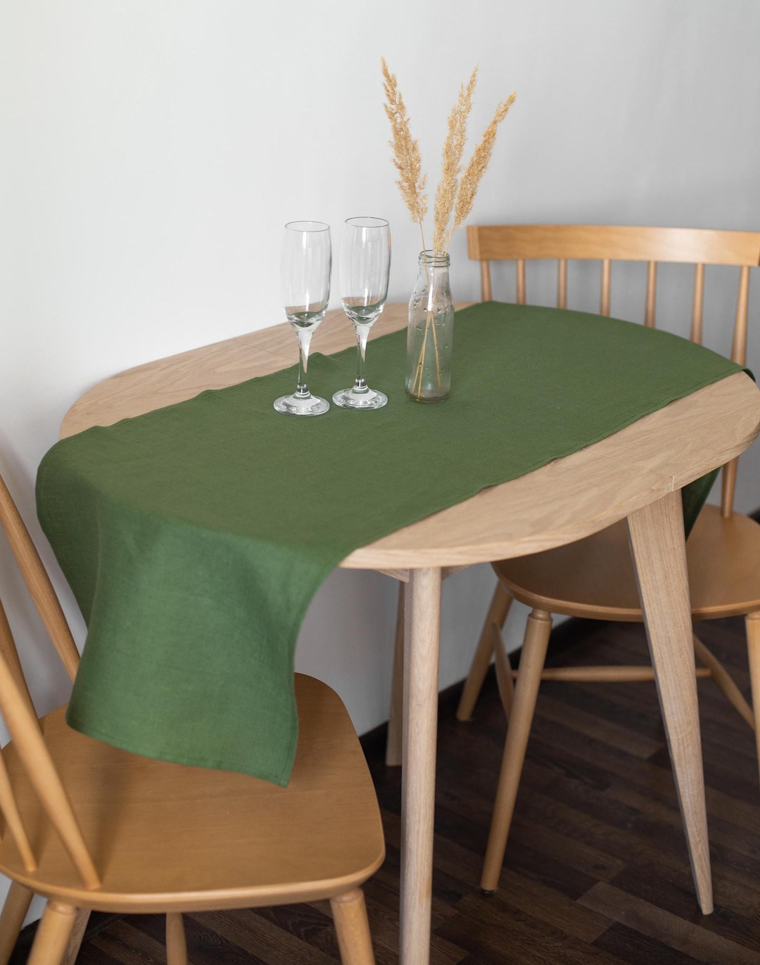 Olive Green Linen Table Runner, Custom Size Table Linens, Farmhouse ...