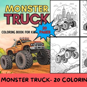Monster Truck Coloring Pages for Kids: 20 Big Truck Designs (Digital Download)