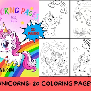 20 Unicorn Coloring Pages Printable for Kids, Girls Unicorn Coloring pages, Girls Coloring Pages, Unicorn Printables,Kids Coloring Pages PDF