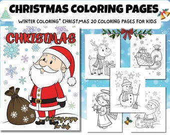Easy Winter coloring book for kids, Christmas Coloring Pages, 20 Festive Holiday printables