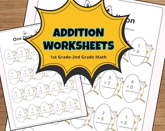Addition Worksheets, Kindergarten 1st 2nd Grade Math, Math Bundle (PDF Printable) Homeschool Activity Pages
