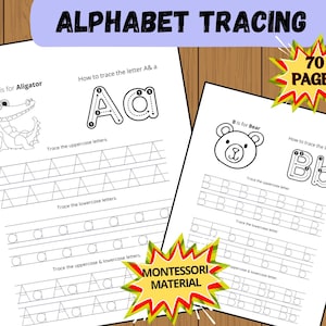 Preschool aplhabet tracing handwriting practice, alphabet book for kids, letter formation, tracing pages, kid First Alphabet, printable PDF