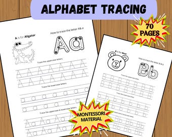 Preschool Alphabet Tracing Practice Book, Kids First Letter Handwriting Pages, Printable PDF Learning Activity