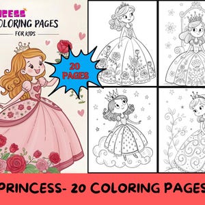 20 Princess Coloring Pages for Kids,  Princess Coloring Sheets, Girl Coloring Pages, Girl Coloring Pages, Printable Princess Coloring book